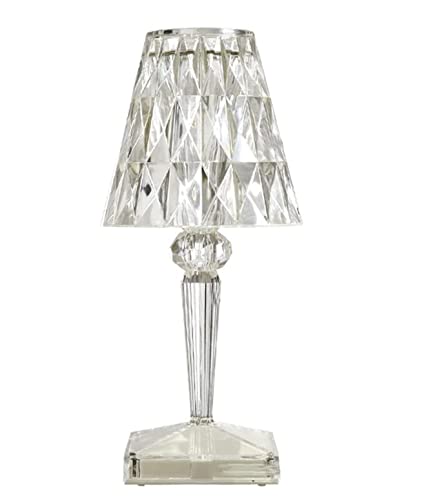 SANDALFON Lámpara mesita efecto diamante transparente, estilo americano y europeo, Versión de batería inalámbrica recargable, para dormitorio, salón, bar, hotel, 3 modos diferentes Cover