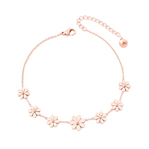 Qings Bracelet de cheville marguerite en or rose Sept Fleurs Chrysanthème Croix Chaîne Réglable 25cm Bracelet plaqué platine 18 carats Cadeau de bijoux...