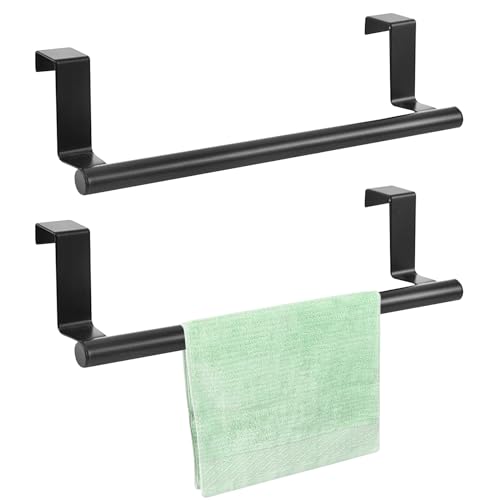 Pizsieat 2 Pezzi 36cm Porta Strofinacci Cucina Senza Forare Sopra Porta Asciugamani da Appendere Appendi Strofinacci in Acciaio Inossidabile Portasciugamani per Cucina Bagno Porte (Nero)