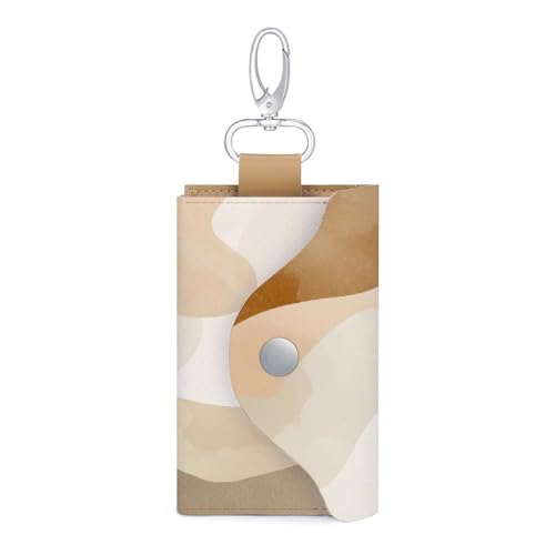 Soft Beige And Cream Abstract Shapes Key Holder Bag PU Leather ID Card Holder Keychains Case Cover for Men Women