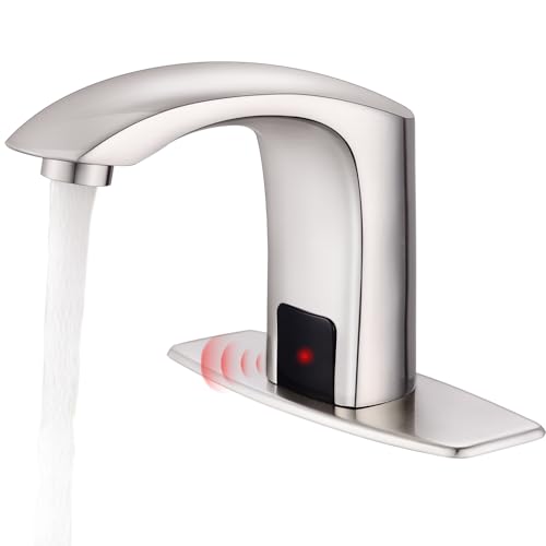 Gangang Touchless Bathroom Sink Faucet Adjustable Water Temperature Brass Automatic Motion Sensor Faucet 1 Hole Commercial Brass Non-contact Faucets Sinks Water Saving Easy to Install (Brushed Nickel)