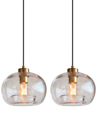 Image of CASAMOTION Glass Pendant Lights, Textured Clear Globe Shade
