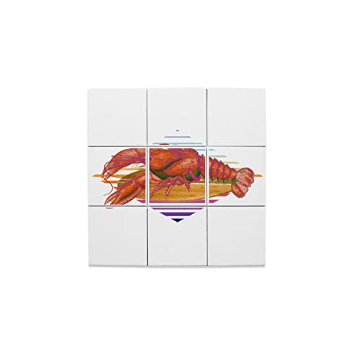 Illustration homard surfer sur céramique vintage pour décoration murale plage