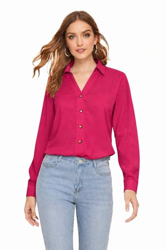 Image of MIZAGO Women's Classic Fit White V-Neck Full Sleeves Rayon Shirt