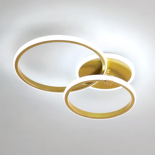 DELIPOP Lampada da Soffitto LED Moderna, 42W 4725LM Creativo Forma di Rotonda Plafoniera LED Soffitto Oro, Illuminazione a soffitto per Soggiorno Cucina Sala da Pranzo, Bianco Freddo 6500K