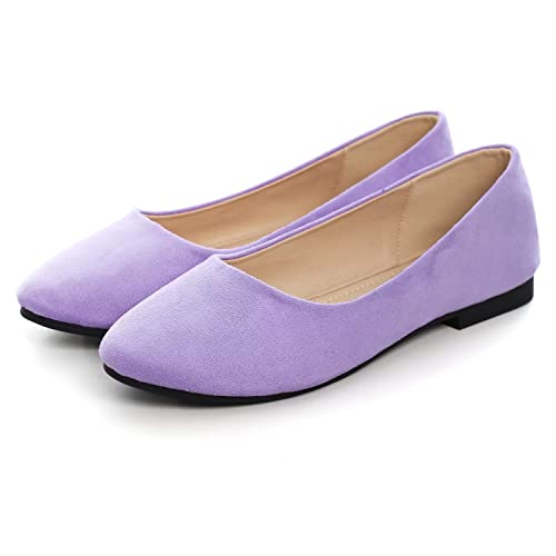 LUXINYU Women's Slip on Flats,Pointed Toe Solid Classic Ballet Shoes Soft Comfortable Suede Casual Flats4