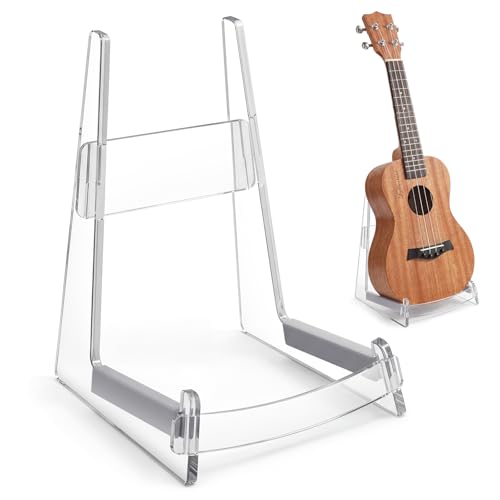 Yinkin Large Transparent Guitar Stand Holder, Floor Acrylic Bass Stand, Single Clear Organizer for Acoustic Guitar Violin, Pipa, Zhongruan Studio, Living Room, Easy Assembly 8.27 x 8.27 x 9.84 Inch