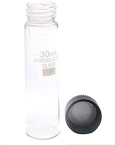 Gem Lab Extra Large Clear Glass Storage Container Sample Cosmetic Herb Spice Specimen Beads Vials w/Black Phenolic Screw on Caps 30ml pack of 10