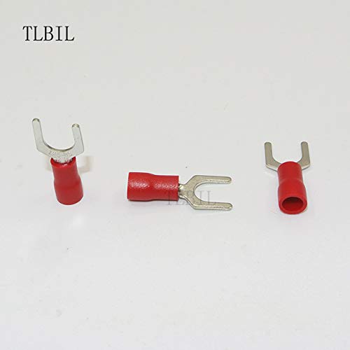 Davitu SV 1.25-3 2-3 22-14 AWG Wire Connector Insulated Fork Terminal #4 with 1000 Pieces, Red/Blue. - (Color: Red, Pins: 4 Stud)