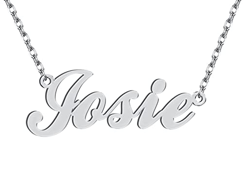 Dancing Wolf Silver Josie Name Necklace Initial Charm Nameplate Necklaces for Womens Birthday Friendship Jewelry Stainless Steel