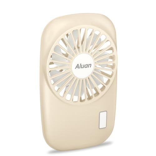 Aluan Handheld Fan Mini Fan Powerful Small Personal Portable Fan Speed Adjustable USB Rechargeable Cooling for Kids Girls Woman Home Office Outdoor Travel, Beige