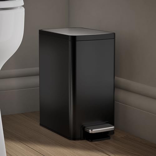 KOHLER 31319-BST Bathroom Trash Can, 1.6 Gallon, 6-Liter Step Can, Quiet-Close Small Trash Can with Foot Pedal, Black Stainless by Kohler - Used condition - Image 2