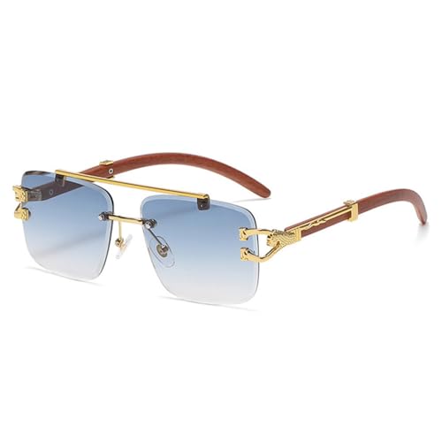 Retro Double Bridges Rimless Women Sunglasses Fashion Clear Ocean Gradient Lens Men Metal Leopard Sun Glasses UV400