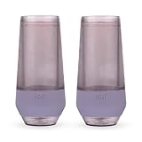 Host Champagne FREEZE Double-Walled Stemless Wine Glass for Sparkling Wine, Glasses Drinking Set Cooling Cups, 9 Oz Plastic Colored Glassware, Deep Lilac Purple Set of 2