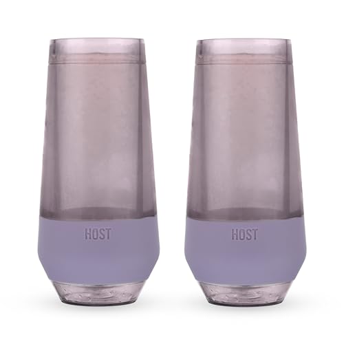Image of Host Champagne FREEZE Double-Walled Stemless Wine Glass for Sparkling Wine, Glasses Drinking Set Cooling Cups, 9 Oz Plastic Colored Glassware, Deep Lilac Purple Set of 2