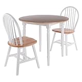 HomeStock Rustic Retreat 3 Piecec Drop Leaf Solid Wood Round Dining Table with Rustic Retreat Chairs - 35.98W x 35.98D x 30.08H Natural/White