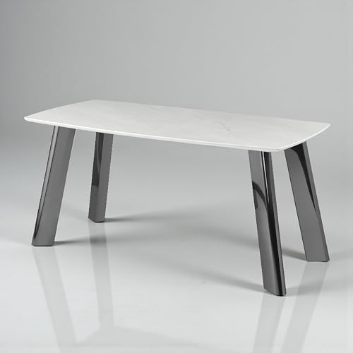 Image of The Attic Luxury Person Dining Table | White Faux Marble Top & High Gloss Dark Chrome Metal Base | Contemporary Rectangular Kitchen & 6 Seater Dining Table