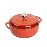 Lodge 6 Quart Enameled Cast Iron Dutch Oven with Lid – Dual Handles – Oven Safe up to 500° F or on Stovetop - Use to Marinate, Cook, Bake, Refrigerate and Serve – Poppy