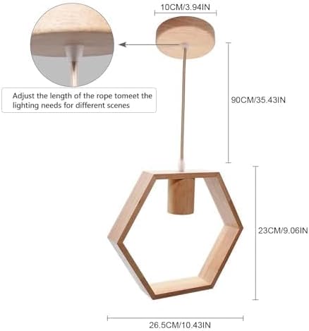 Artpad Nordic Houten Zeshoek Geometrische Hanglampen Enkele Kop Hangende Eetkamer Bar Restaurant Houten Lamp met 5w Witte Gloeilamp photo 3