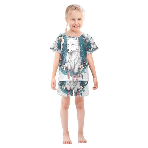 senya Short Sleeve Pajamas Sets Summer Cotton Sleepwear Pink Feather Dreamcatcher Wolf3
