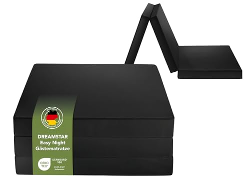 DREAMSTAR Klappmatratze Easy Night | 3-teilige Faltbare Gästematratze, Faltmatratze | waschbar | Bandscheibenwürfel | Oeko-TEX® | 60 x 190 cm