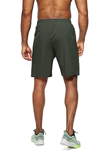 Pudolla Men's Workout Running Shorts Lightweight Gym Athletic Shorts For Men With Zipper Pockets (Army Green Large) #TOP2