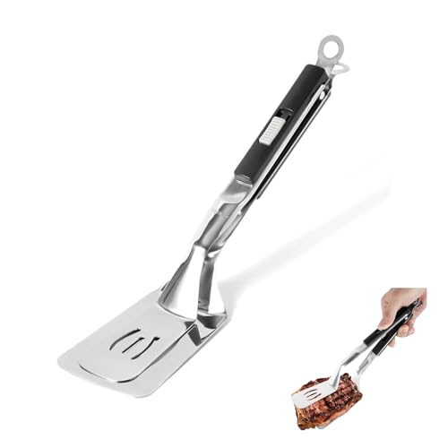 YuanYouTong 2 in 1 Grip and Flip Spatula Tongs, Double Sided Steak Clamps, Heat Resistant Kitchen Slotted Flipper Tongs for Cooking, Egg, Pancake, Tortilla, Burger, Grill, BBQ, Barbecue or Bacon