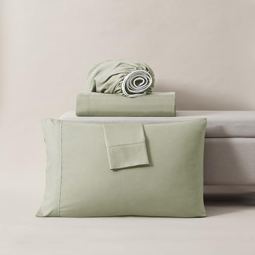 Image of Nestl King Bed Sheet Set - Light Green - 4-Piece Deep Pocket | Instantly Soft, Night-One Ready (No Wash Required). Fits 16-Inch Deep Pockets, 360-Degree Elastic Grip