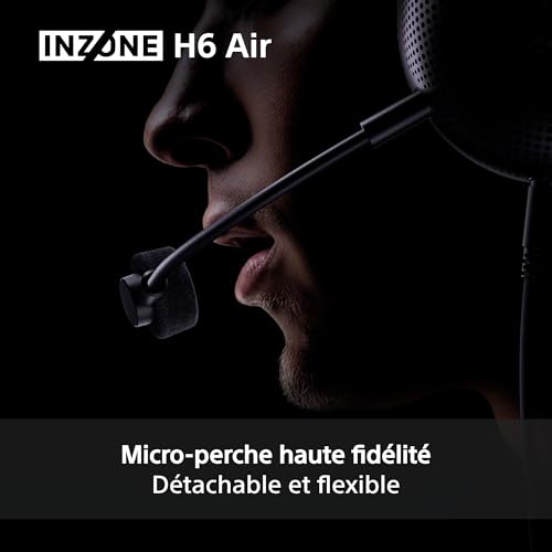 Casque Gaming Filaire Ouvert Sony INZONE H6 Air – Son Spatial 360° pour Le Gaming, Conception Ultra-légère de 199 g, Microphone à Perche Amovible, égaliseur personnalisé INZONE Hub – PC/PS5, Noir