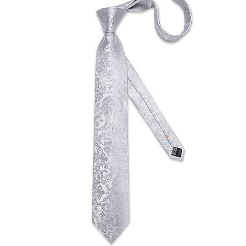 Image of DiBanGu Silk Floral Ties for Men Woven Paisley Necktie and Tie Clip Handkerchief Cufflinks Set for Party Wedding