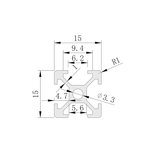 Perfil de aluminio ranura en T europeo 1515 con agujero de 3,3mm para deslizamiento suave 2