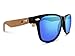 TREEHUT Wooden Bamboo Sunglasses Temples Classic Wayfarer Retro, Blue Mirror Lenses