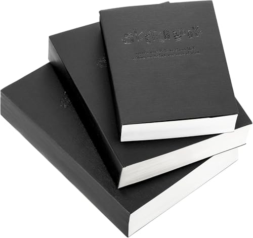 Elsjoy Set of 3 Sketchbook & Drawing Notebook, A5/A4/B5 Blank Sketch Book Travel Journal Notebook with Thick Paper for Drawing & Sketching, Black, Each 128 Sheets/256 Pages