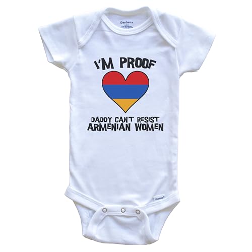 I'm Proof Daddy Can't Resist Armenian Women Funny Armenia Flag Heart One Piece Baby Bodysuit