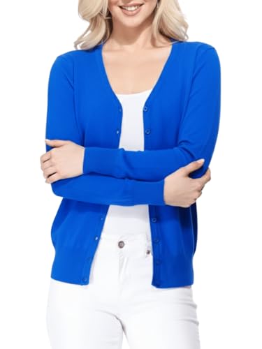 Image of YEMAK Women's Knit Cardigan Sweater - Long Sleeve V-Neck Basic Classic Casual Button Down Knitted Soft Lightweight Top