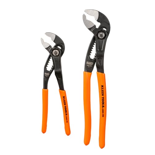 Klein Tools D5052BKIT 2-Piece Adjustable Pliers Quick-Adjust Klaw Pump Pliers Set 7-Inch and 10-Inch Compact Design with V-Jaw and Hardened Teeth for Maximum Torque
