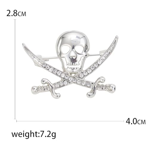 Image of Punk Skull Head Cross Sword Brooch Pin Cool Skeleton Lapel Pin for Dress Suit Decor Halloween Party Clothing Accessories for Women Men