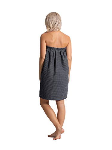 Robe Direct Quick Dry, Lightweight Waffle Spa/Bath Wrap with Adjustable Closure & Elastic Top (Dark Gray, Small-Medium)