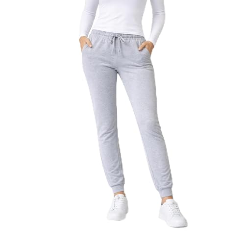 FIL Women's Track Pants Soft Fleece Slim Cuff w Zipped Pockets Ladies Trackies Basic [Size: 10] [Colour: Light Grey]