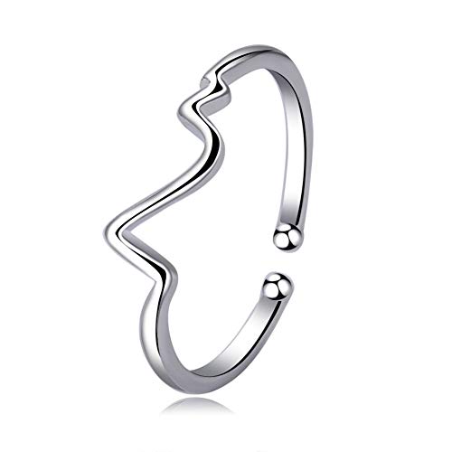 Preisvergleich Produktbild AllRing Silberringe Damen Bänder einfache Öffnung verstellbar Herzschlag Kristall Ring Silber Ring Elegant Hochzeit Schmuck Geschenk für Frauen Mädchen Damen