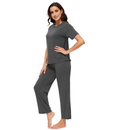 Pyjama en viscose de bambou femme ensemble vêtements de nuit assortis gris anthracite taille M