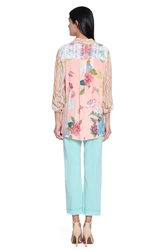 john mark Women's Five Pocket Pant with Embroidery and Frey Hem Detail2