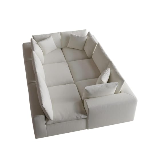 Image of 130 inch Boneless Cloud Couch, 3-Seater Washable Fabric Sleeper Sofa, White