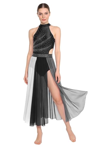 Robe costume danse contemporaine femme jupe tulle fluide moderne noir XXL