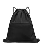 Futuhada Mochila con Cordón Deportiva Impermeable, Bolsa de Gimnasio de Gran Capacidad con Bolsillo Exterior, Saco de Cuerdas para Hombre y Mujer, bolsa de Natación, Viaje, Colegio, Playa (Negro)