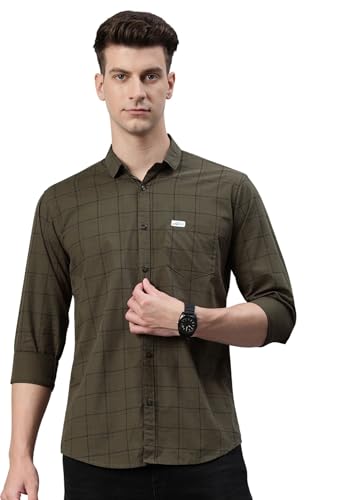Image of Majestic Man Men Comfort Slim Fit Opaque Checked Pure Cotton Casual Shirt