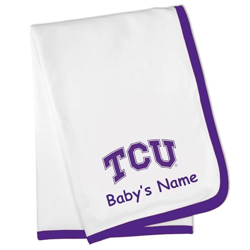 Future Tailgater Texas Christian TCU Horned Frogs Officially Licensed Personalized Baby Receiving Blanket - Purple Trim