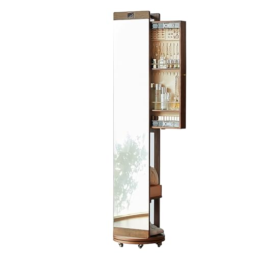 DKKDETOHO Espelho organizador de joias com chassi circular giratório de 360° - armário de pé para uso doméstico - espelho de vestir montado