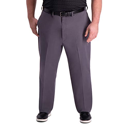 Haggar mens B&t Premium Comfort Khaki Flat Front Classic Fit Casual Pants, Charcoal, 52W x 34L US