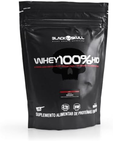 Whey 100% Hd - 900G Refil Morango, Black Skull